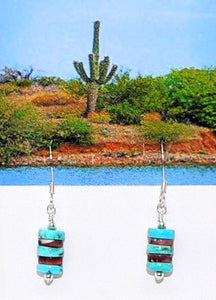 Turquoise & shell layered dangle earrings with sterling French wires
