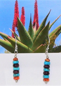 Turquoise & spiny oyster shell dangle rondelle earrings with sterling French wires