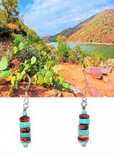 Load image into Gallery viewer, Turquoise &amp; shell layered dangle earrings with sterling French wires
