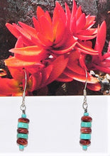 Load image into Gallery viewer, Turquoise &amp; shell layered dangle earrings with sterling French wires
