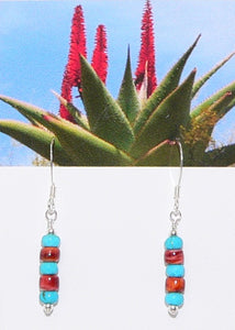 Turquoise & shell layered dangle earrings with sterling French wires